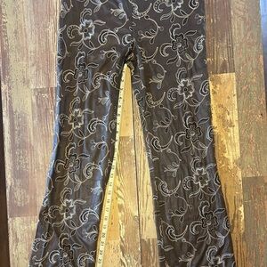 Oscar de la Renta Black Floral Embroidered Boot-Cut Pants